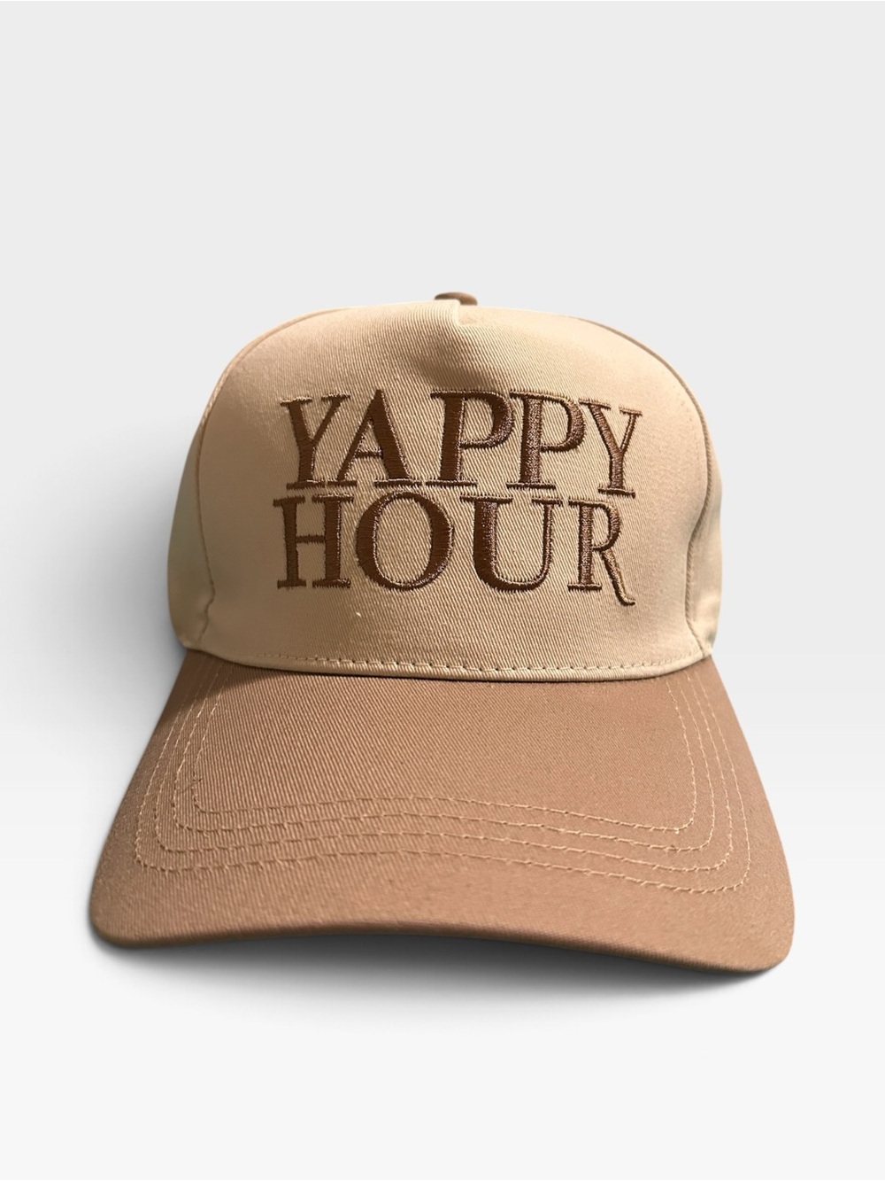 Yappy Hour Embroidered Cream & Tan Baseball Cap